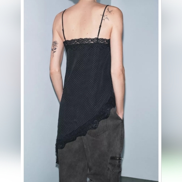 Zara Zw Collection Asymmetric Polka Dot Lace Top Sz-L - Picture 9 of 12